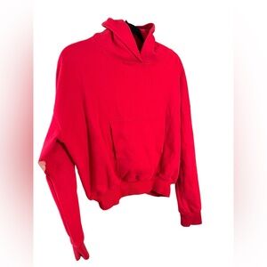 SHPCHNZY Red 100% Thick Cotton Cropped Sweatshirt Hoodie Medium